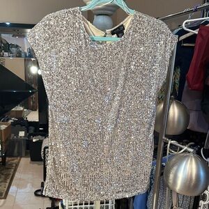 Rachel Zoe Sparkling Silver Sequin Top Size XS